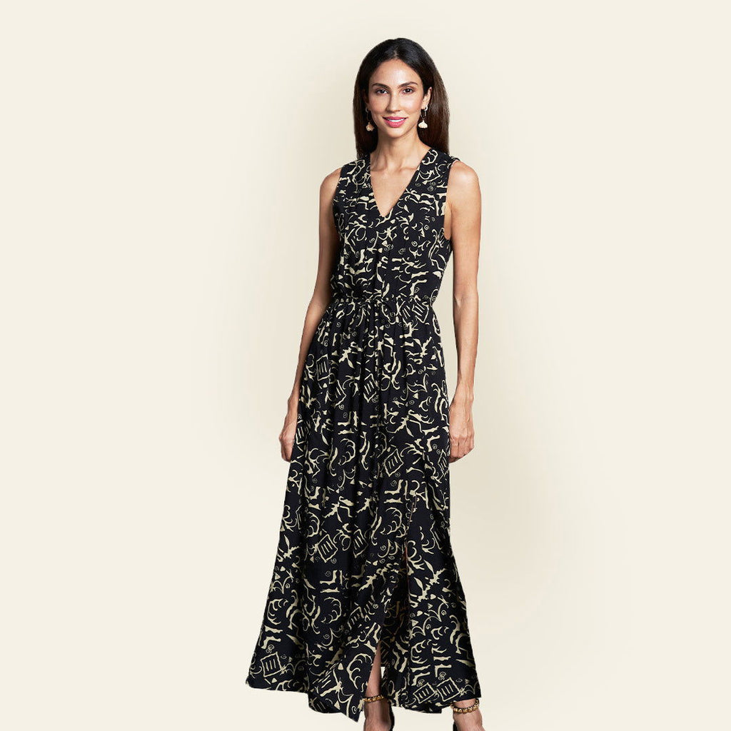 Batik Maxi Dress- Black Diwanie - Batik Boutique