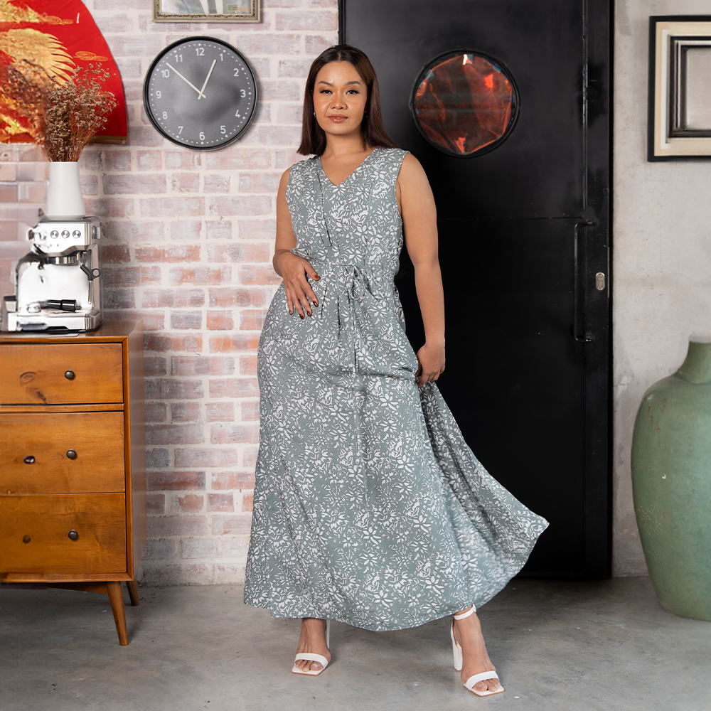 Batik Maxi Dress - Sage Melati - Batik Boutique