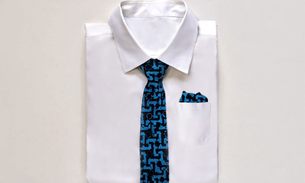 Batik Neck Tie & Pocket Square (Silk Cotton) - Midnight Arabesque - Batik Boutique