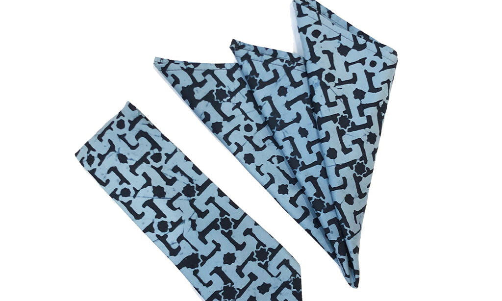Batik Neck Tie & Pocket Square (Silk Cotton) - Midnight Arabesque - Batik Boutique