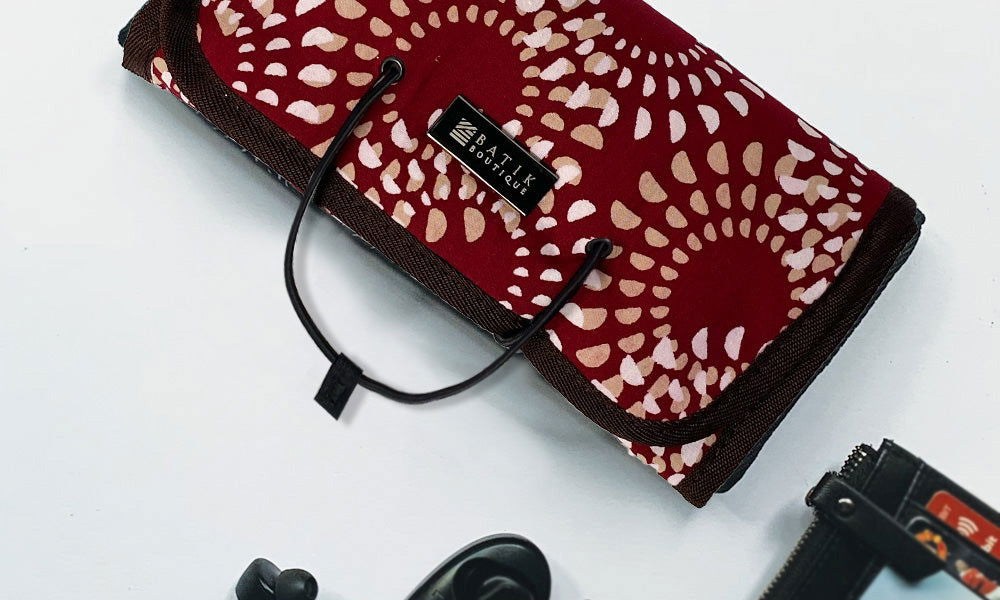 Batik Roll-Up Travel Pouch - Crimson Lunar - Batik Boutique