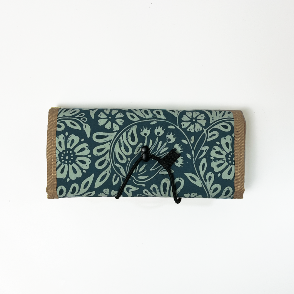 Batik Roll-Up Travel Pouch - Teal Ukir - Batik Boutique