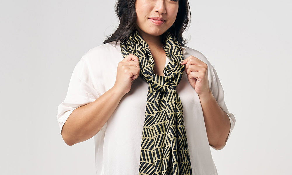 Batik Scarf (Silk Cotton) - Black Banana Leaf - Batik Boutique