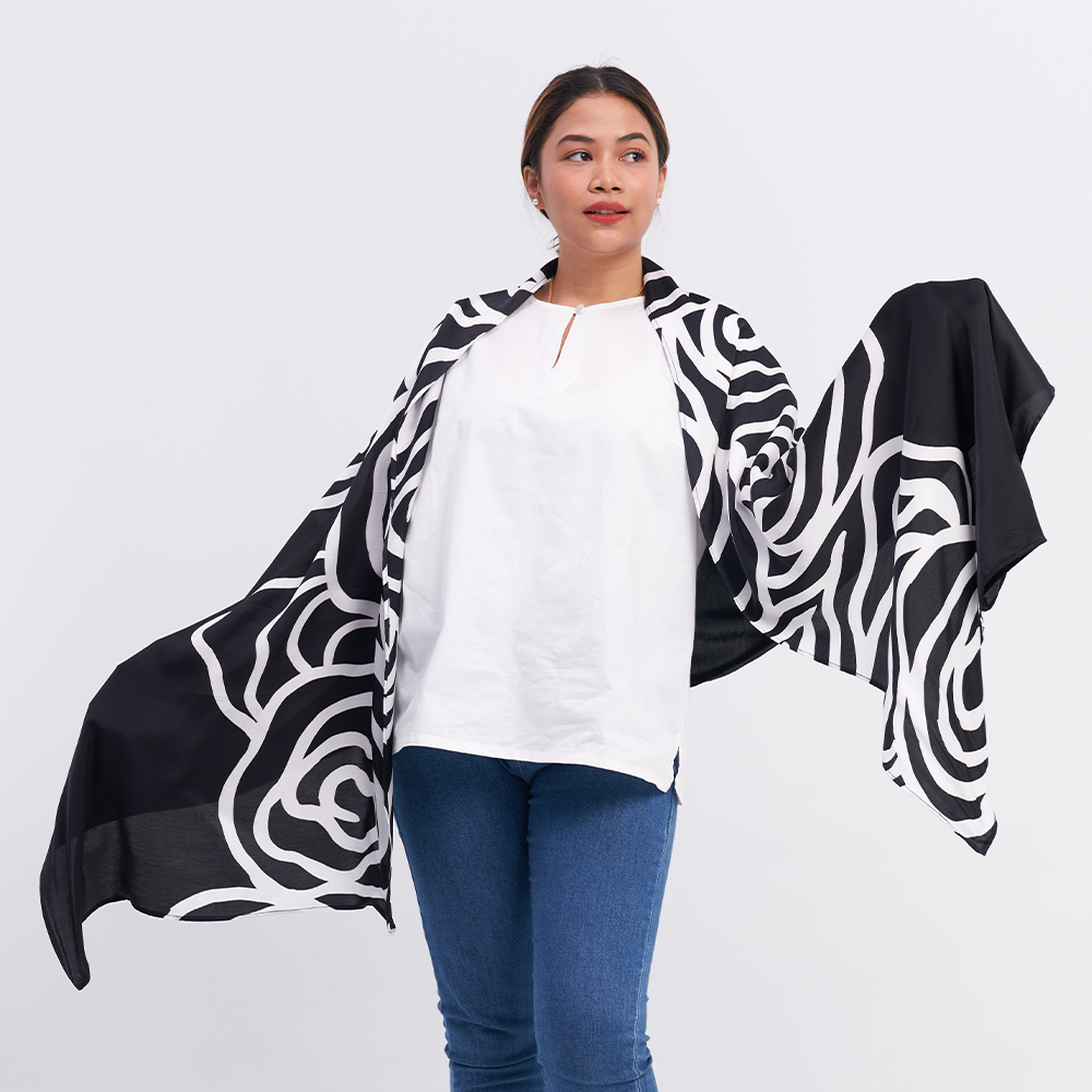 Batik Scarf (Silk Cotton) - Black Kerepek - Batik Boutique