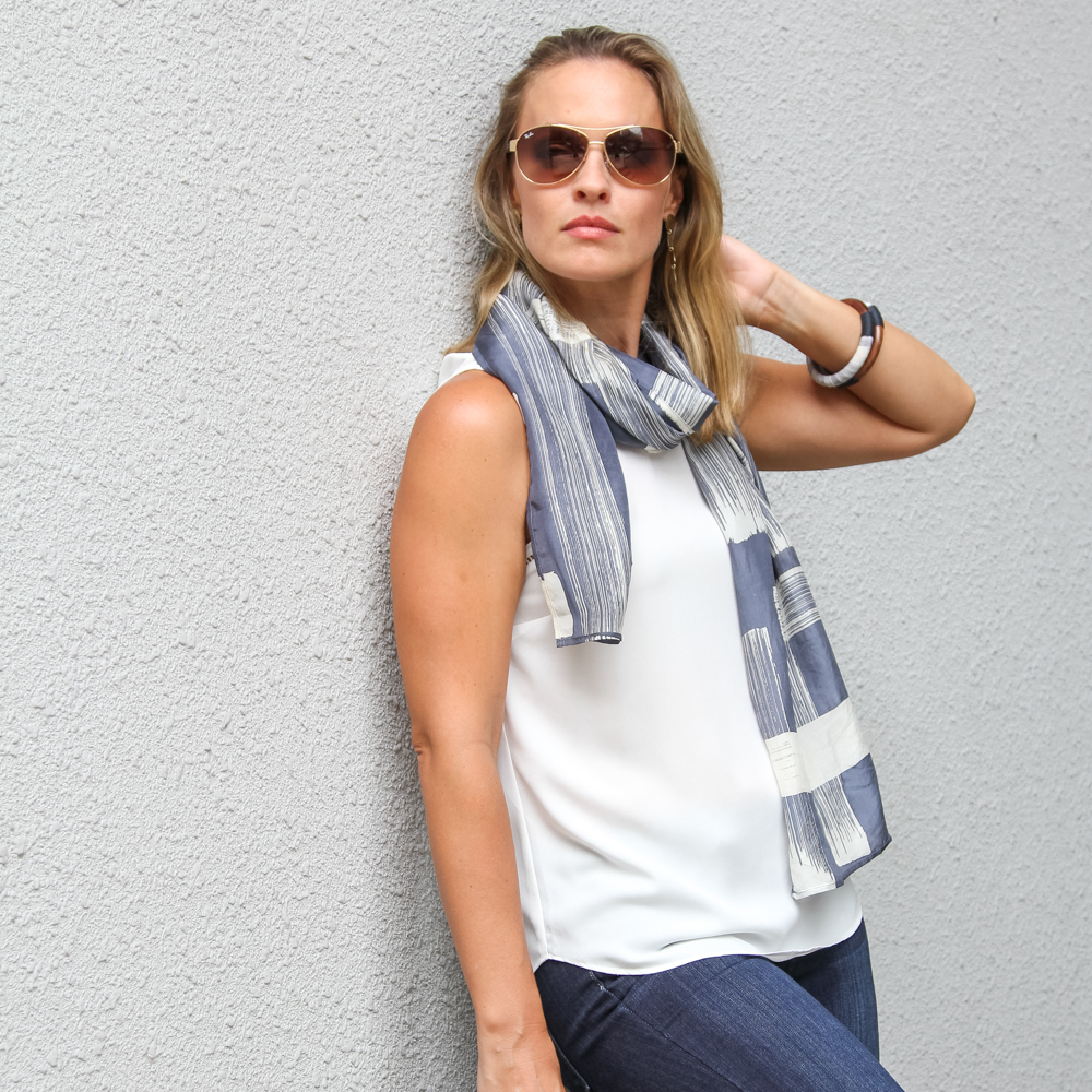 Batik Scarf (Silk Cotton) - Brushed Steel - Batik Boutique