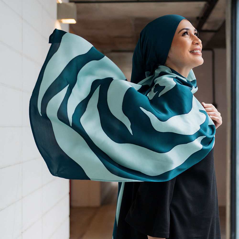Batik Scarf (Silk Cotton) - Teal Rose - Batik Boutique