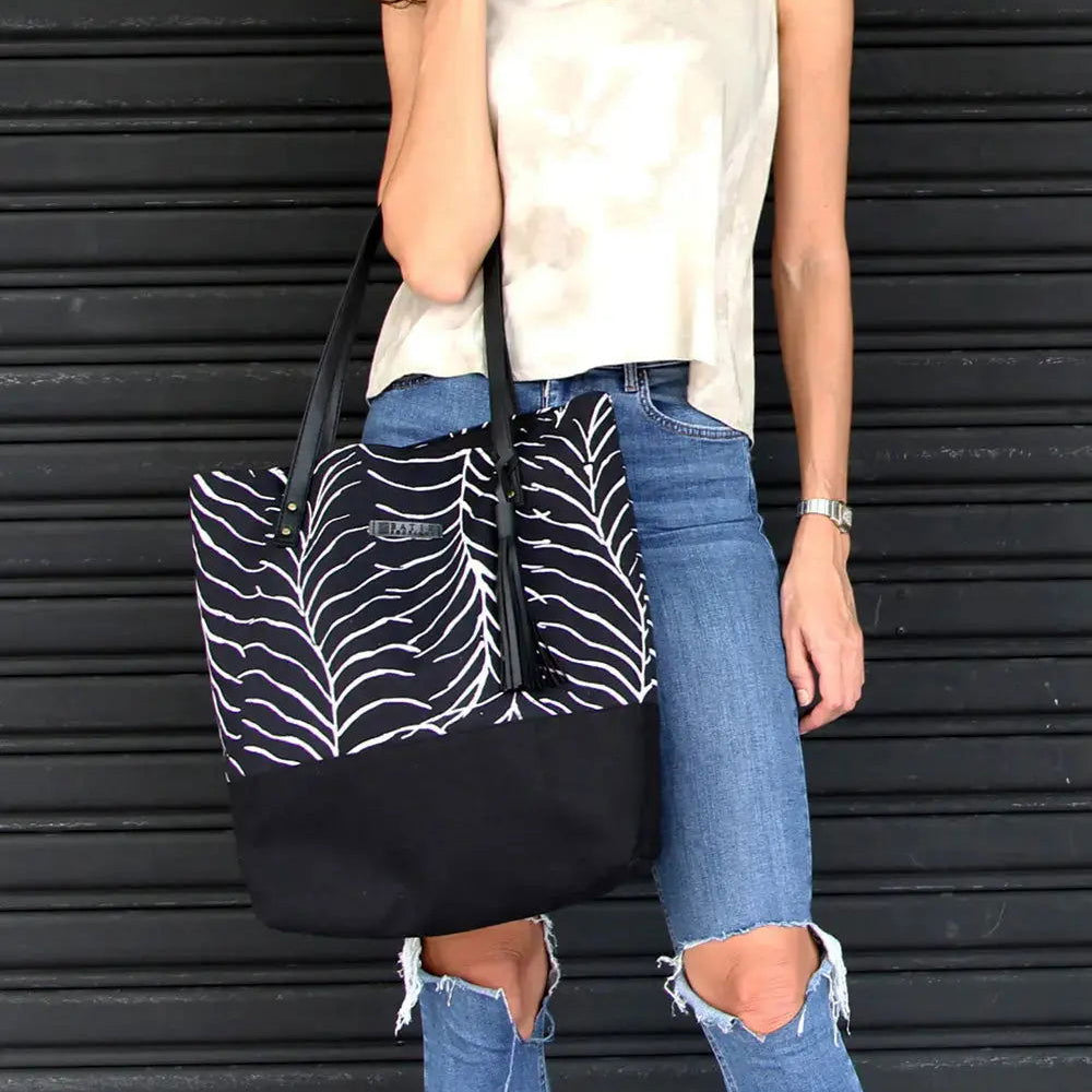 Batik Tote Bag (Canvas base) - Black Fern - Batik Boutique