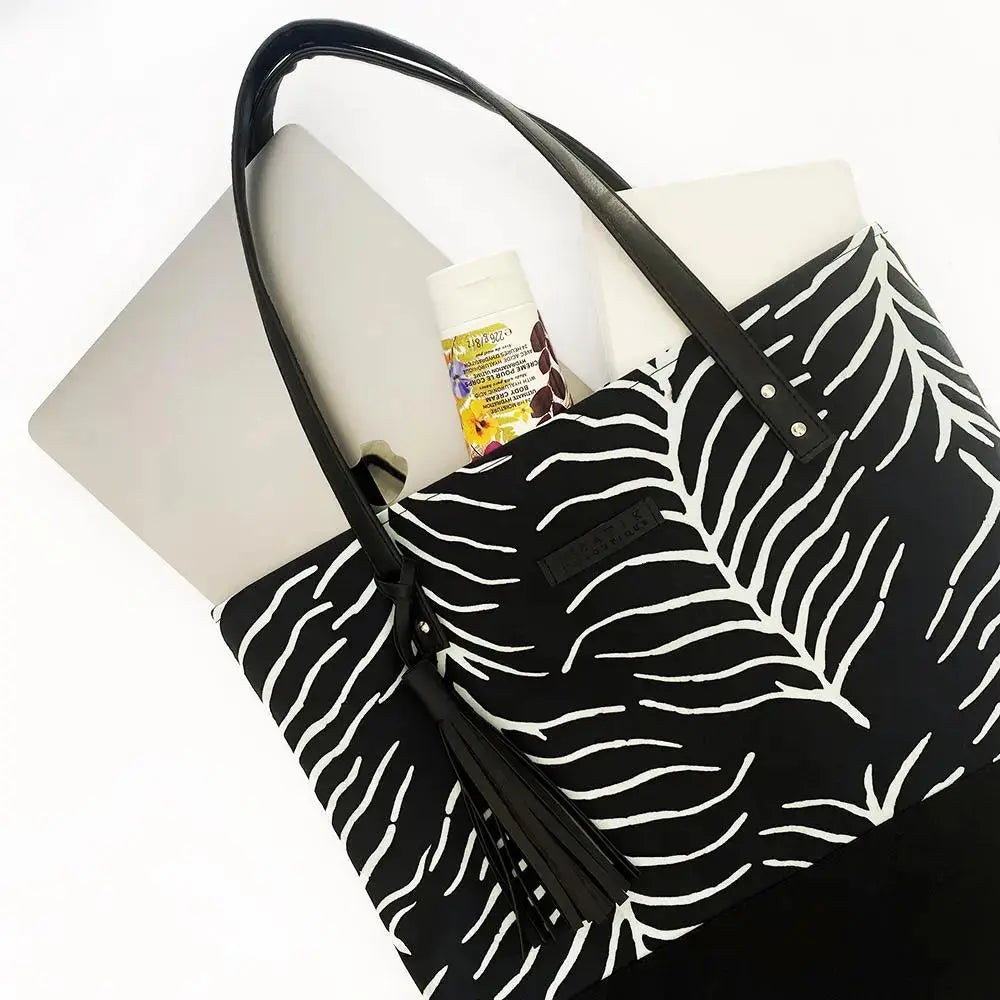 Batik Tote Bag (Canvas base) - Black Fern - Batik Boutique