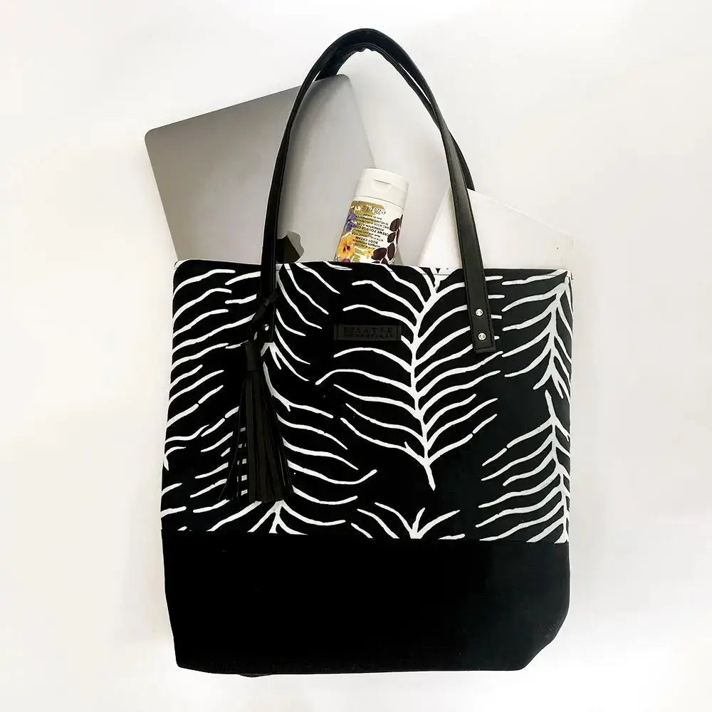Batik Tote Bag (Canvas base) - Black Fern - Batik Boutique