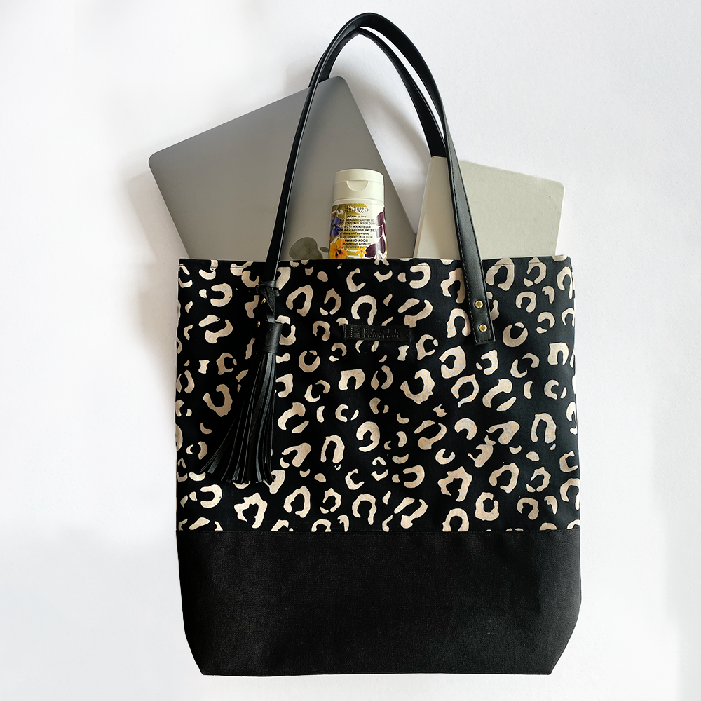 Batik Tote Bag (Canvas base) - Black Leopard - Batik Boutique