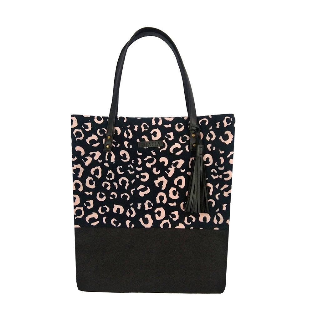 Batik Tote Bag (Canvas base) - Black Leopard - Batik Boutique