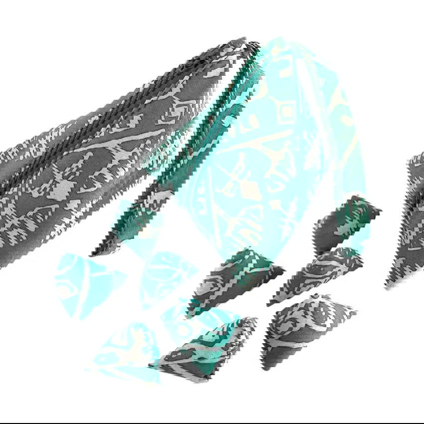 a turquoise tikar batu seremban against a white background 