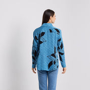 Women's Long-Sleeved Batik Shirt (Silk Cotton) - Azure Blooming Lace