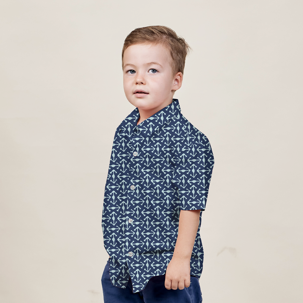 Boy's Batik Shirt - Navy Kompas - Batik Boutique