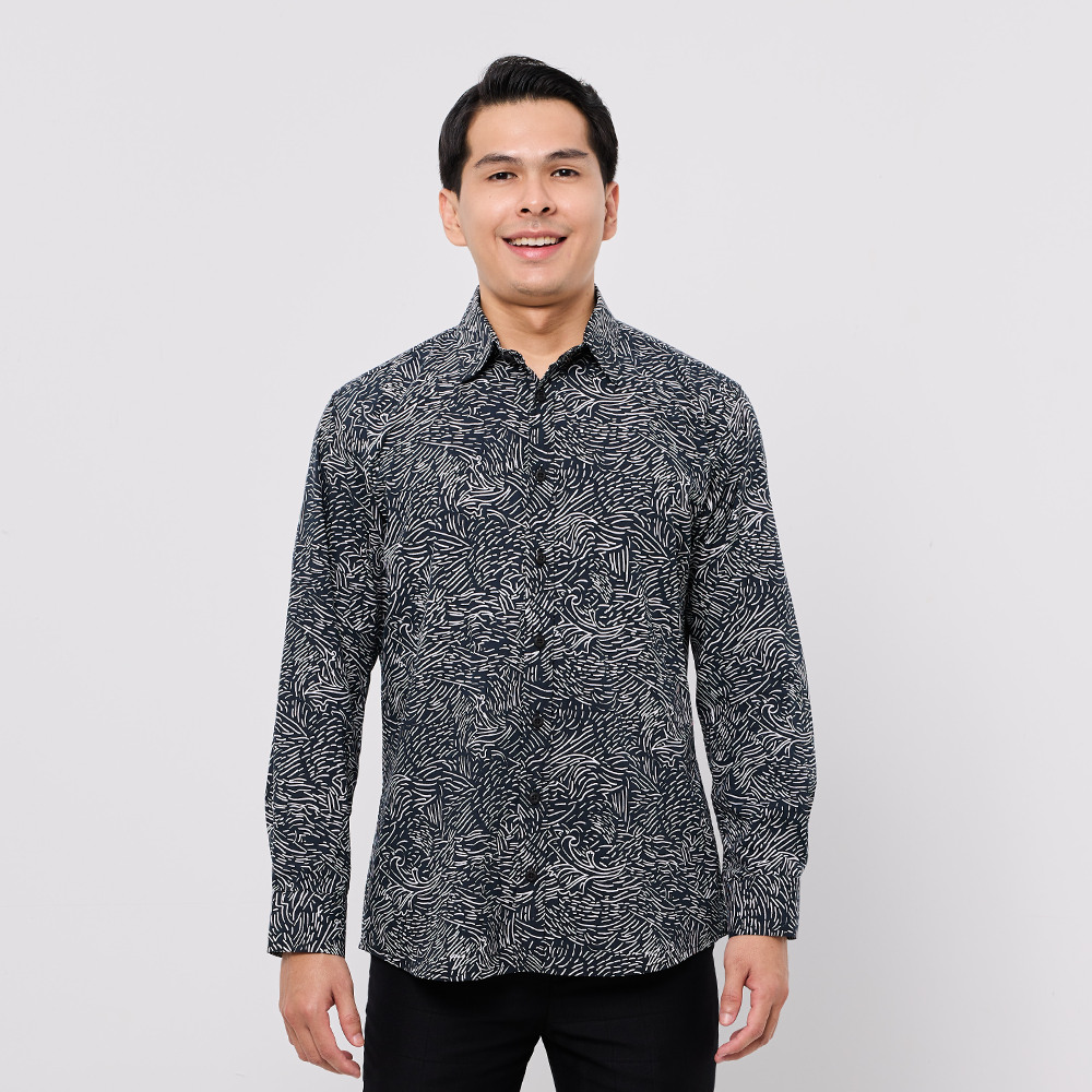 Men's Long-Sleeved Batik Shirt - Black Driftwood