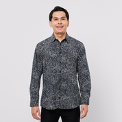 Men's Long-Sleeved Batik Shirt - Black Driftwood