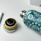 Stainless Steel Tumbler - Teal Ukir with the bottle cap off 