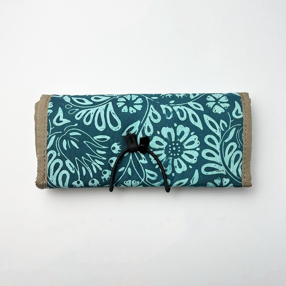 Batik Roll-Up Travel Pouch - Teal Ukir