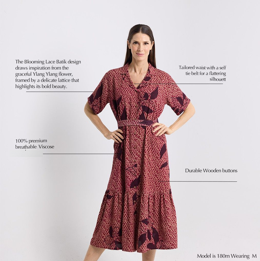 Batik Button-Up Dress - Copper Blooming Lace