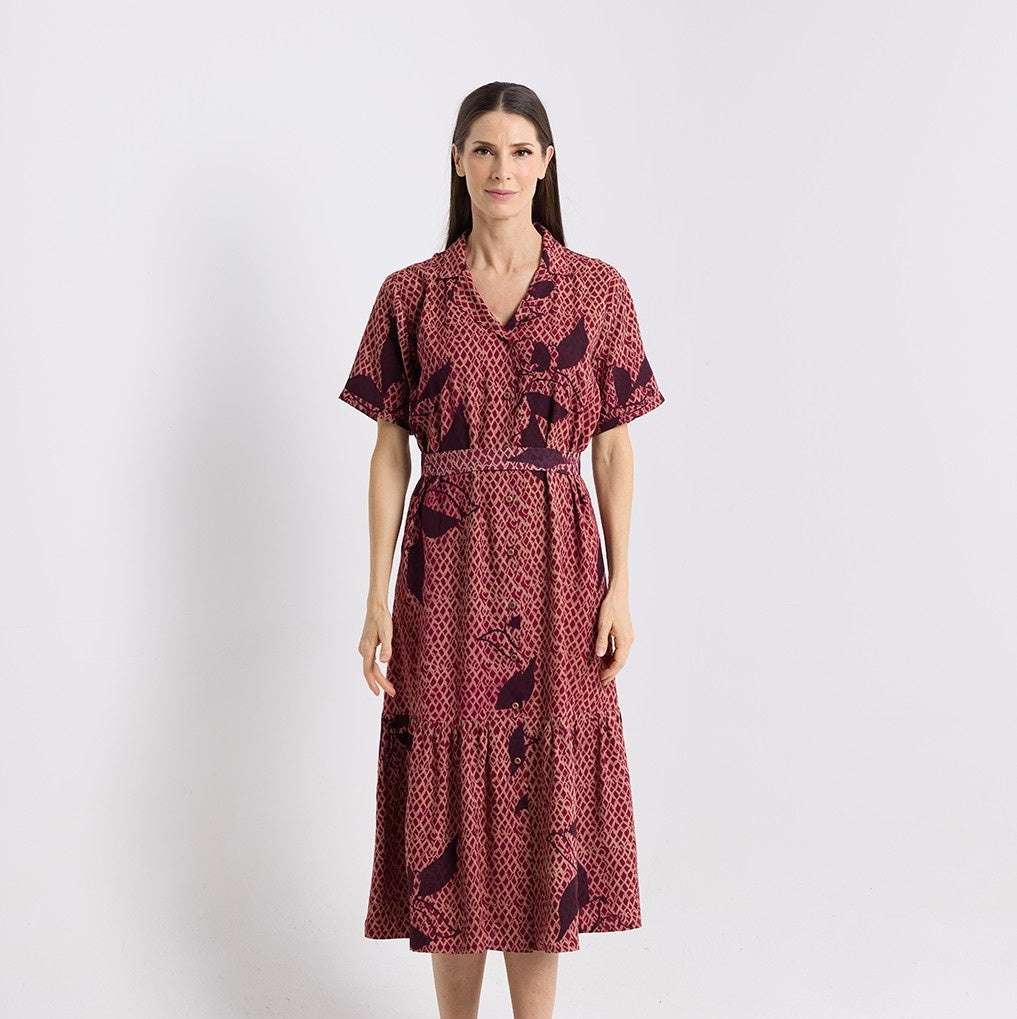Batik Button-Up Dress - Copper Blooming Lace