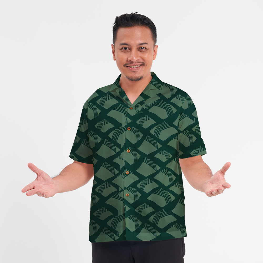 (SALE) Men's Batik Cuban Shirt - Green Nasi Lemak