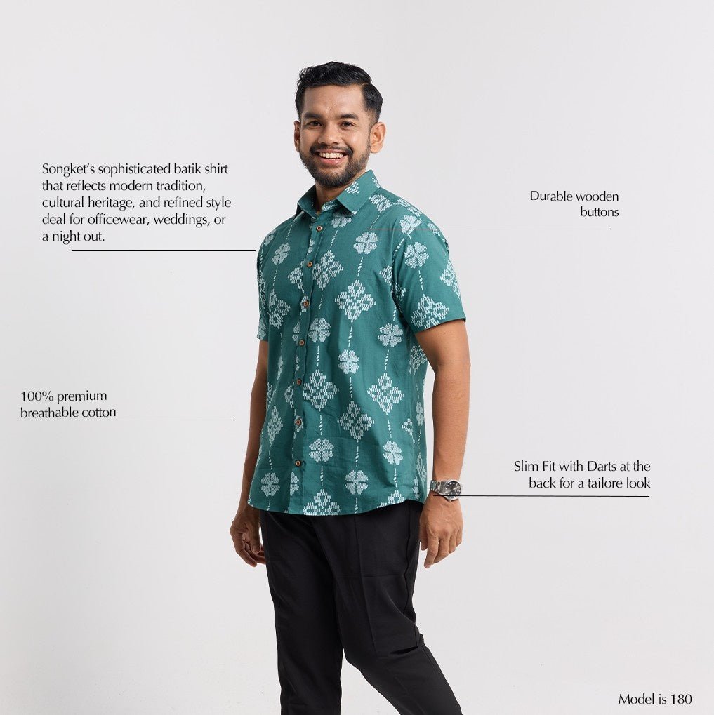 Men's Batik Shirt - Emerald Songket