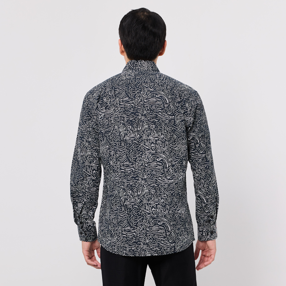 Men's Long-Sleeved Batik Shirt - Black Driftwood