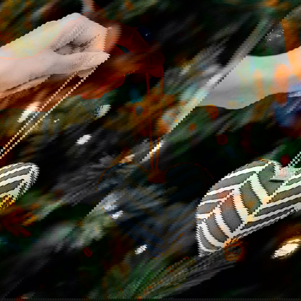 Heart Ornament (Reversible) - Grey Banana Leaf - Batik Boutique