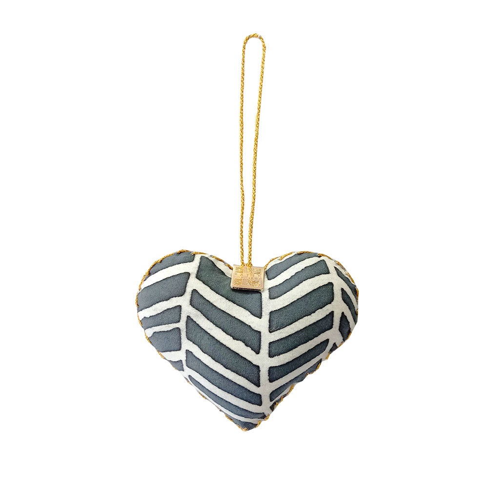 Heart Ornament (Reversible) - Grey Banana Leaf - Batik Boutique