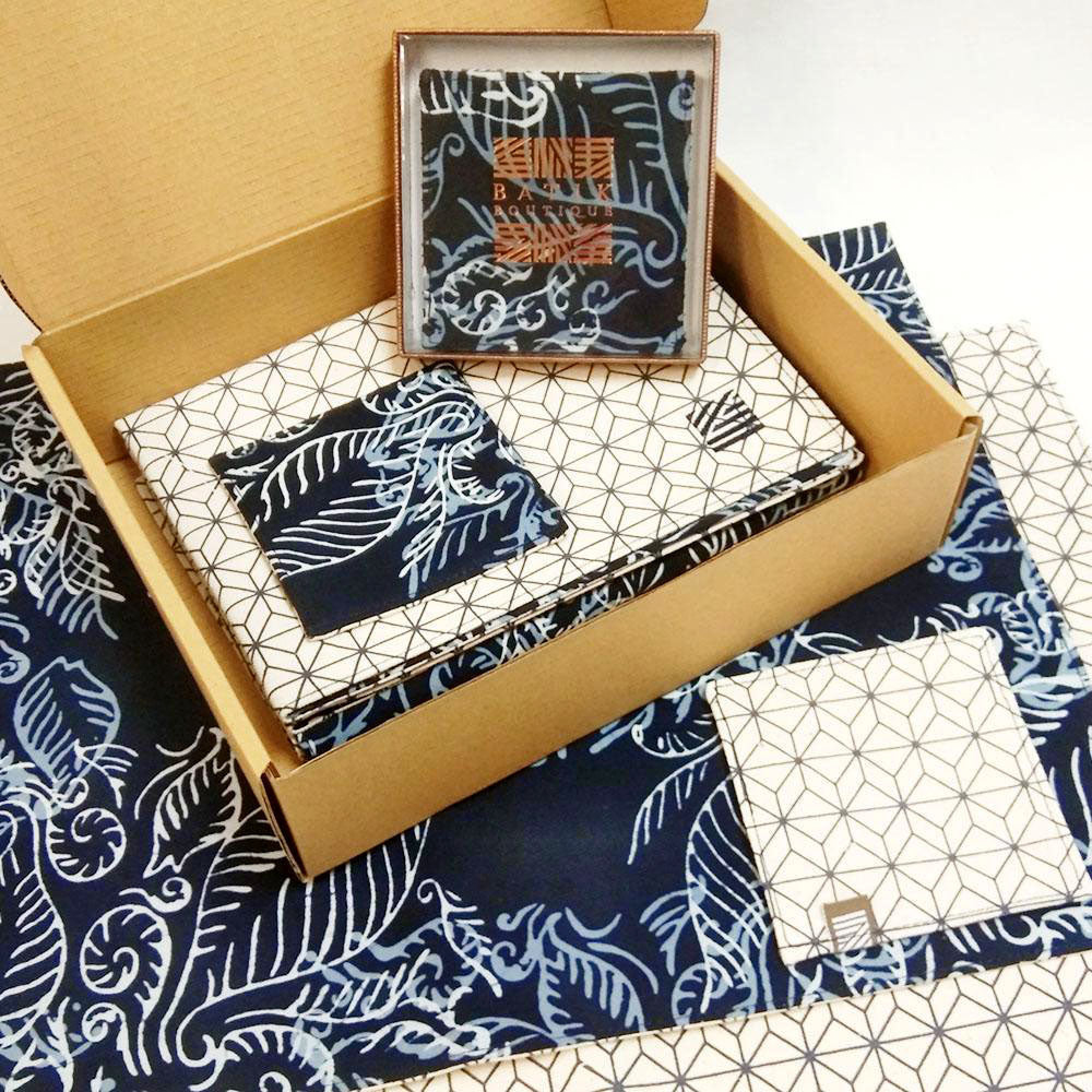 Homeware Gift Set (Reversible) - Blue Nautical Fern - Batik Boutique