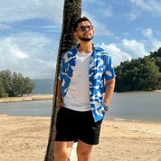 Men's Cuban Batik Shirt - Blue Rimba