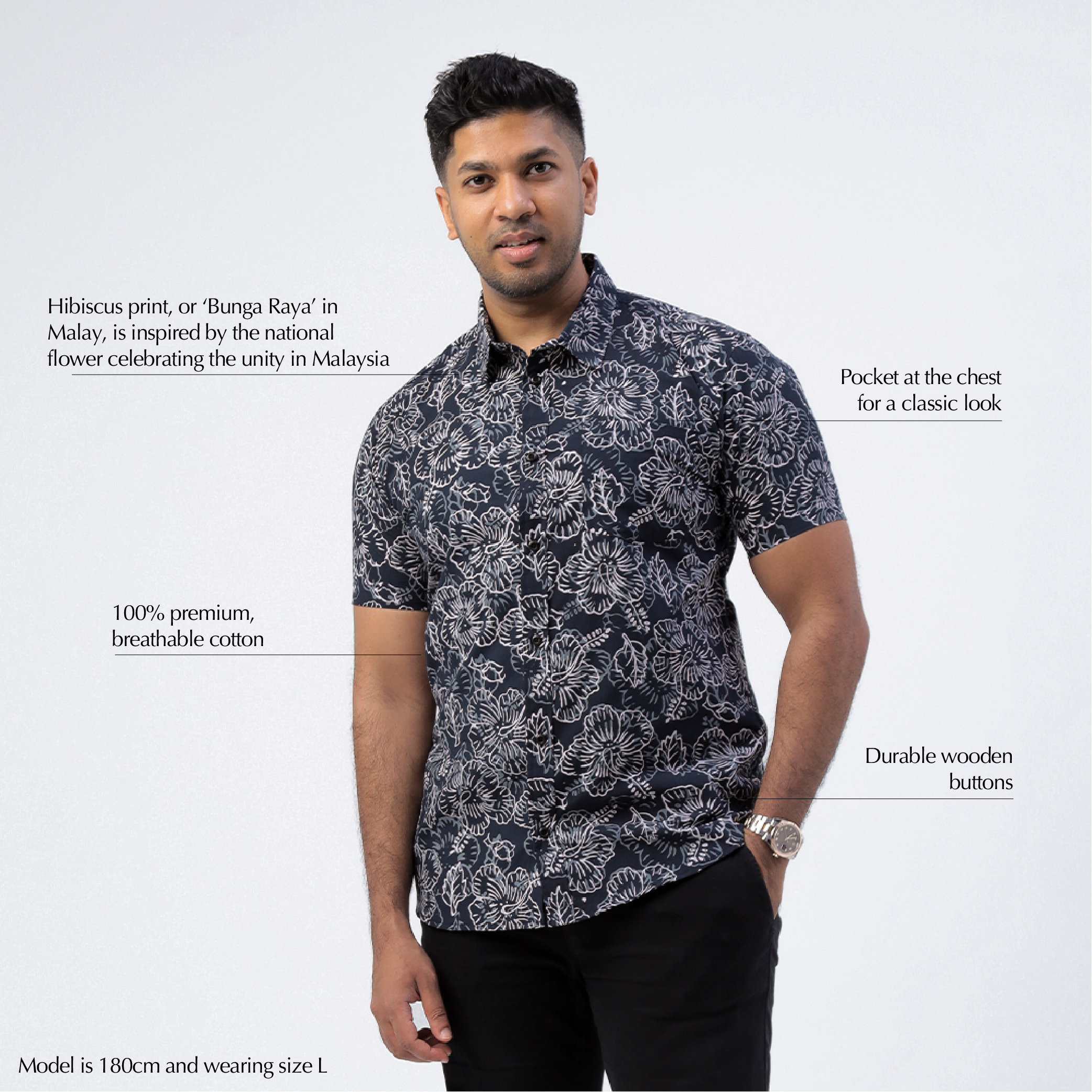 Men's Batik Classic Shirt - Jet Hibiscus