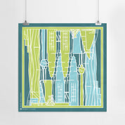 KL Skyline Scarf (Silk Cotton) - Teal Rimba - Batik Boutique