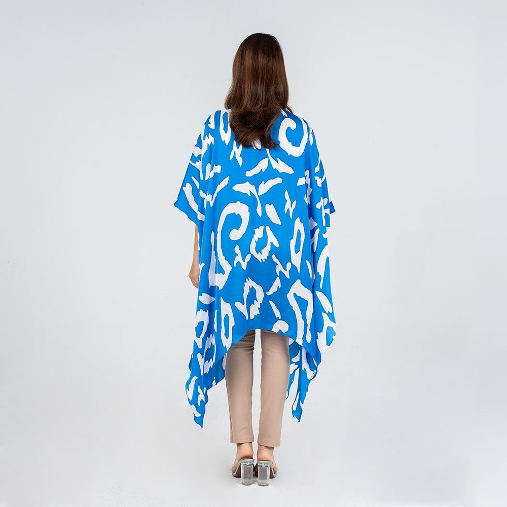 back view of the blue rimba kimono 