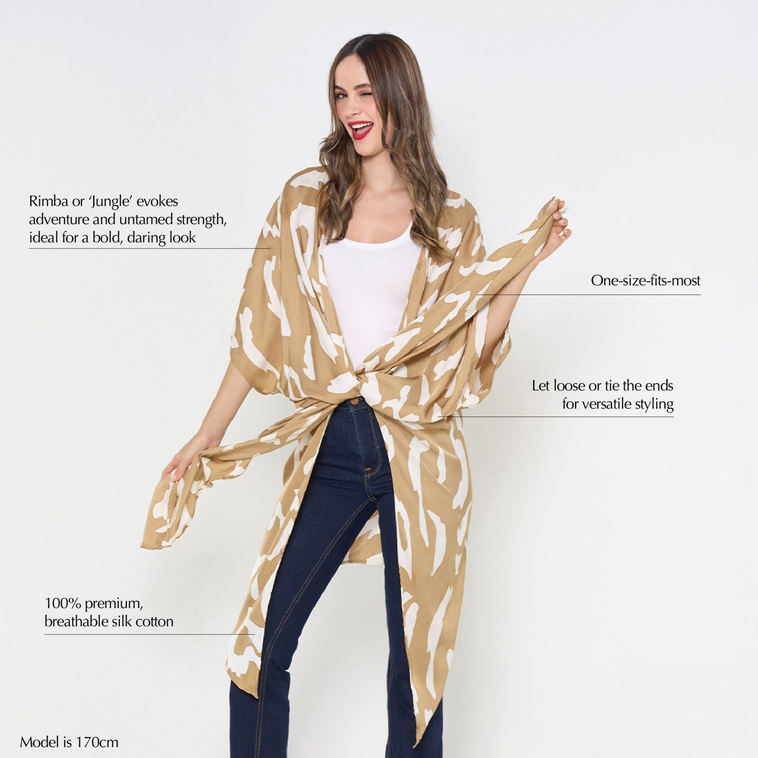 Description photo of a tan rimba kimono 