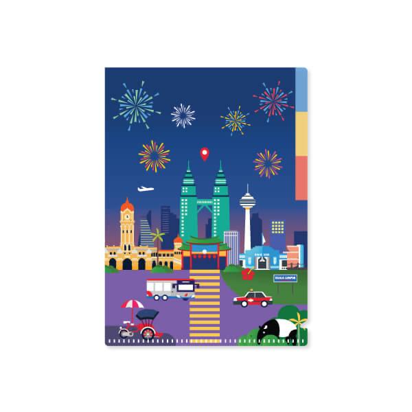 LOKA MADE 3 Pockets L Shape Folder - Night Light Come Alive - Batik Boutique