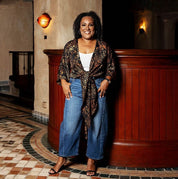 Tie Front Kimono - Black Leopard