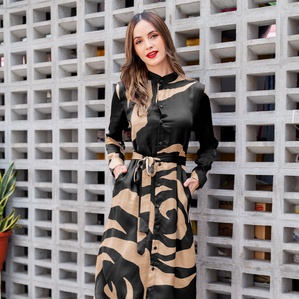 (SALE) Batik Long Shirt Dress (Silk Cotton) - Ecru Rose
