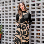 (SALE) Batik Long Shirt Dress (Silk Cotton) - Ecru Rose