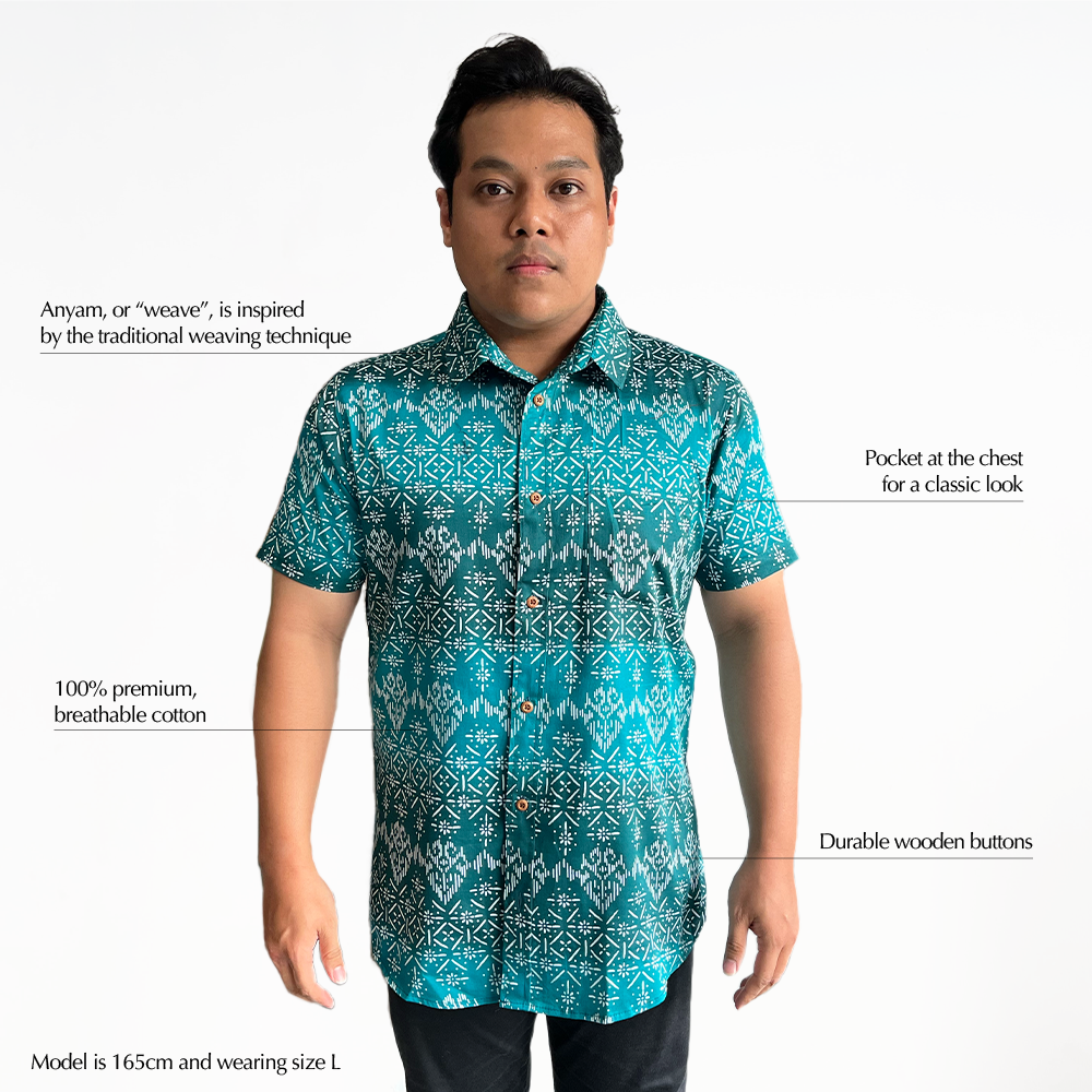 Men's Batik Classic Shirt - Turquoise Anyam