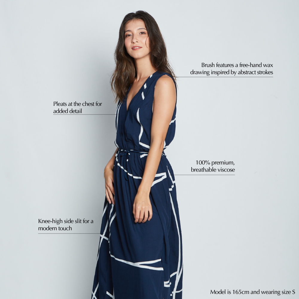 Batik Maxi Dress - Navy Brush