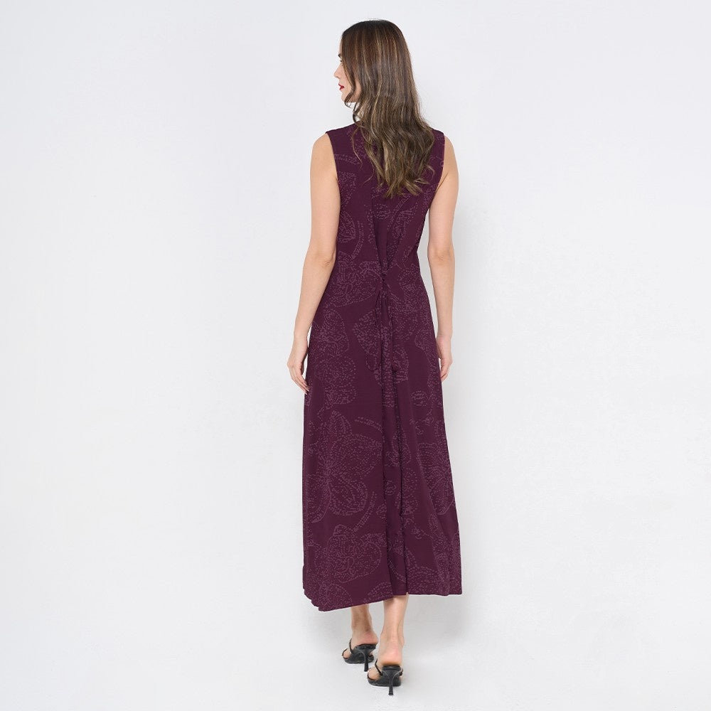 Batik Maxi dress in plum orchid  back view 