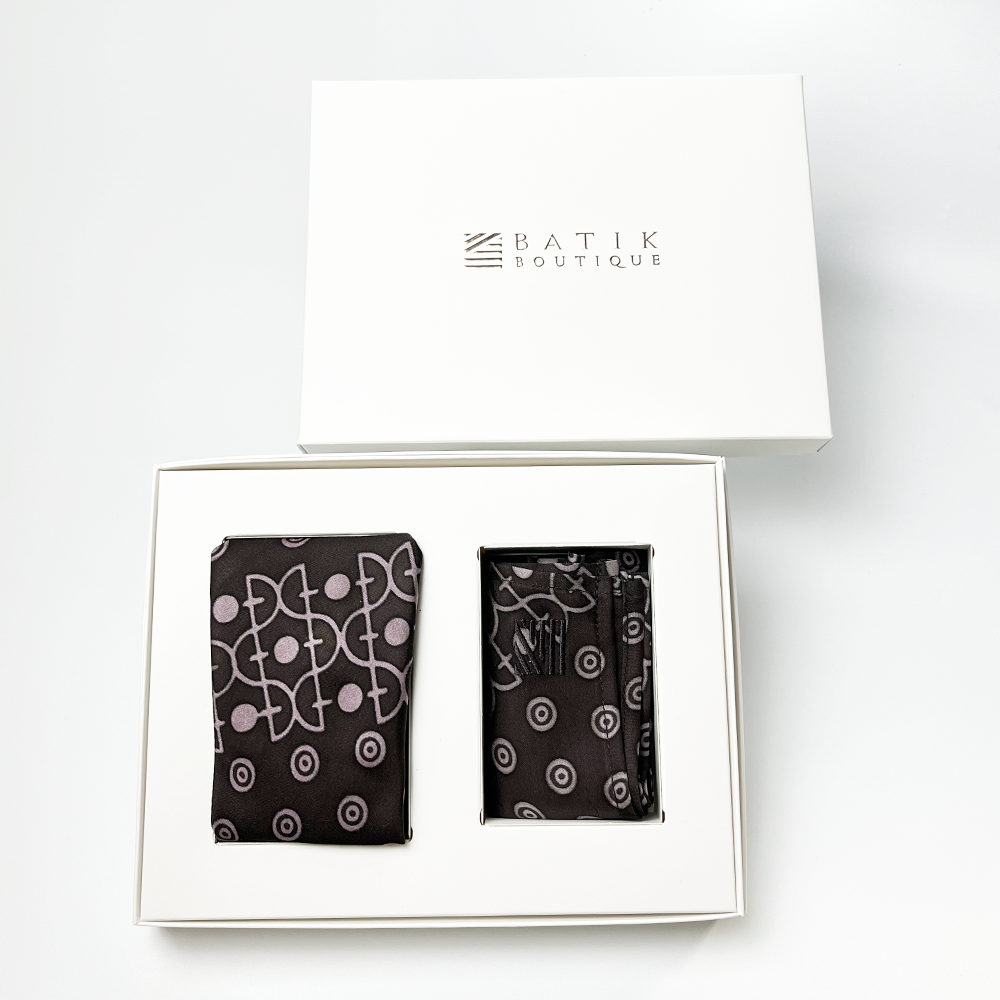 Batik Neck Tie & Pocket Square Gift Set - Brown Alur Batik Boutique