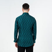 Men's Long-Sleeved Batik Shirt - Teal Snakeskin back view 