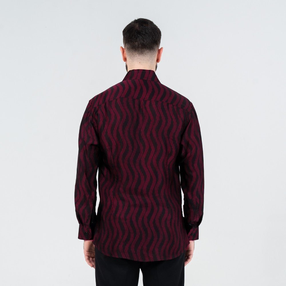 photo of the long sleeved batik shirt in Garnet Snake back view 