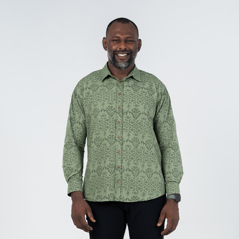 Men's Long-Sleeved Batik Shirt - Olive Anyam
