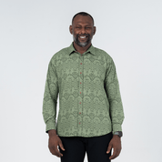 Men's Long-Sleeved Batik Shirt - Olive Anyam