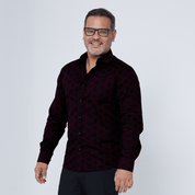 (SALE) Men's Long-Sleeved Batik Shirt - Garnet Firework