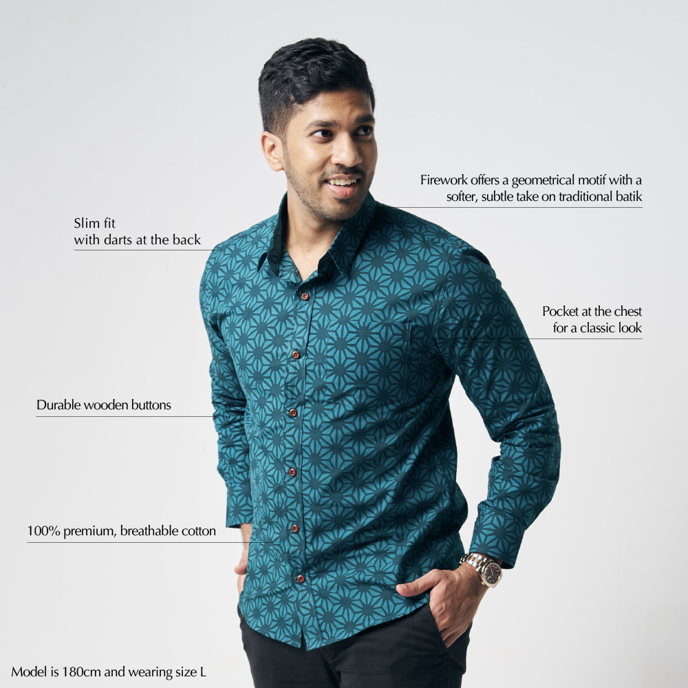 Men's Long-Sleeved Batik Shirt - Forest Firework