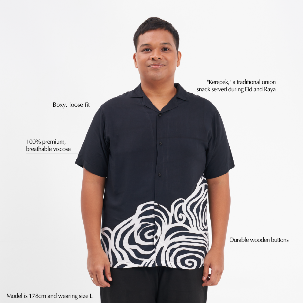 Men's Batik Cuban Shirt - Black Kerepek